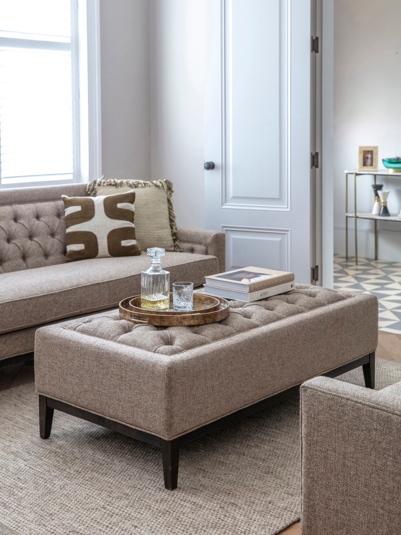 Theodore Dark Taupe Buttoned XL Ottoman